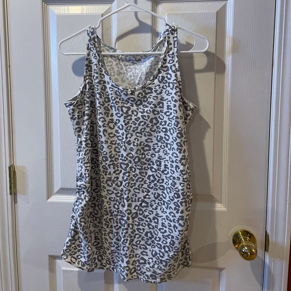 Leopard Print Motherhood Maternity Side Ruched Scoop Neck Maternity Tank Top